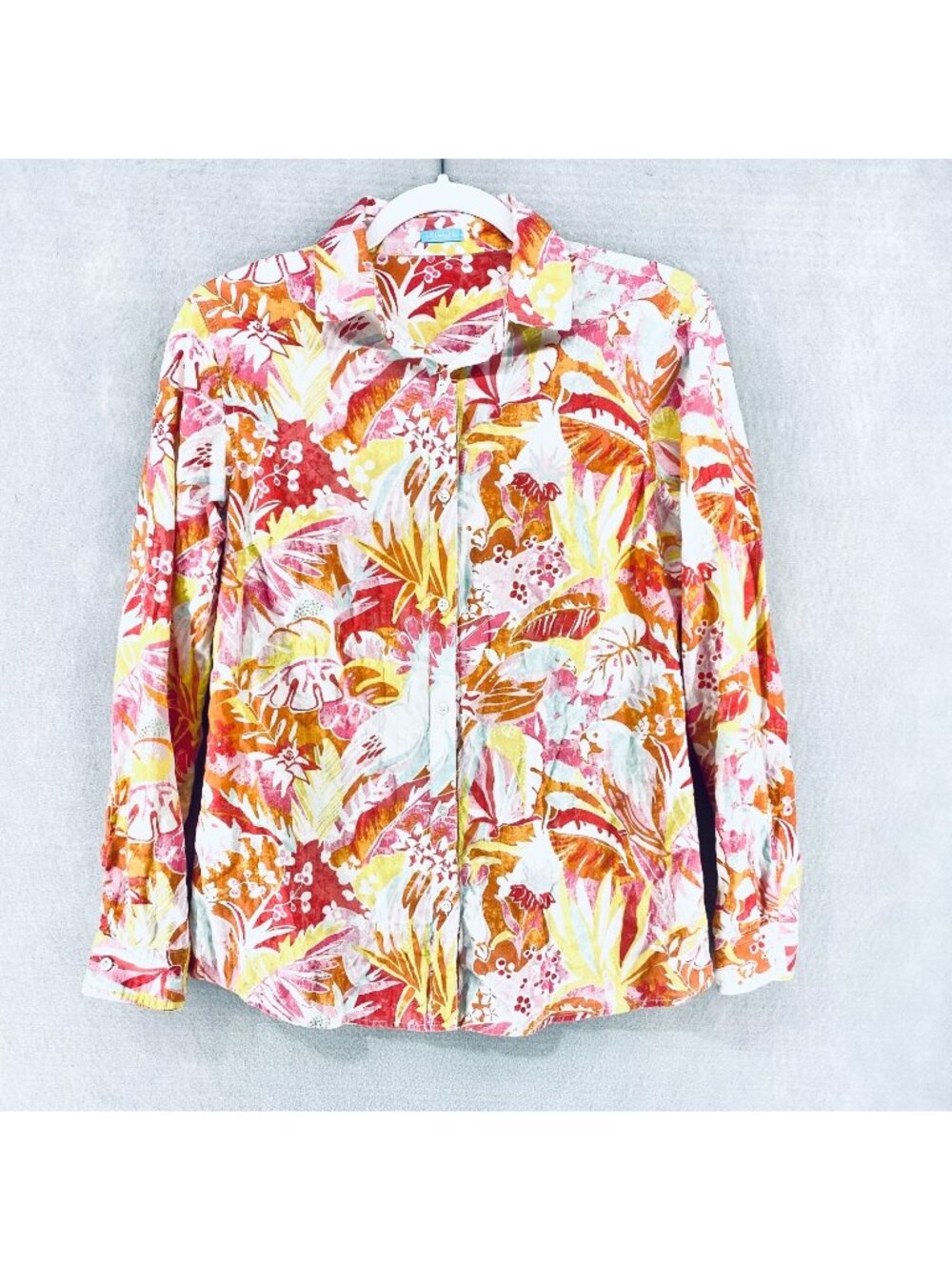 J Mclaughlin Top Womens S Multicolor Cotton Blend Button Up Blouse Hawaiian